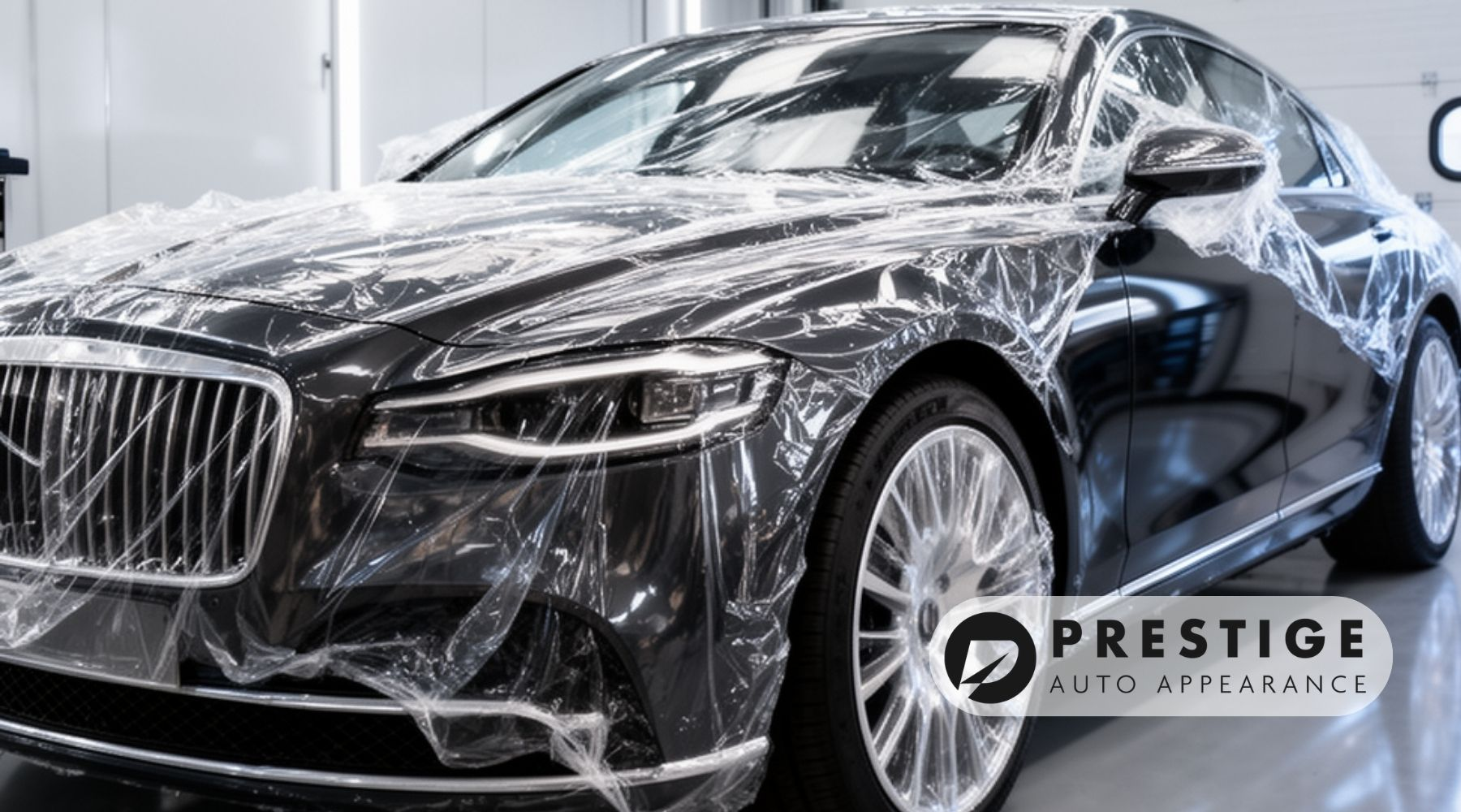 Luxury sedan receiving professional paint protection film installation at Prestige Auto Appearance in Allentown, PA.